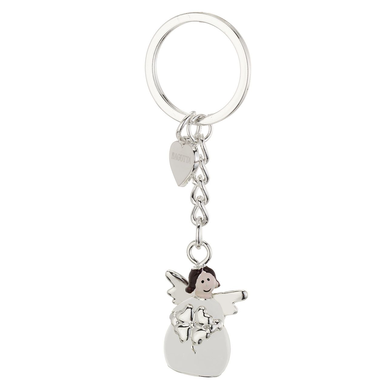PORTACHIAVI ANGELO METALLO SILVER PLATED BIANCO CON QUADRIFOGLIO